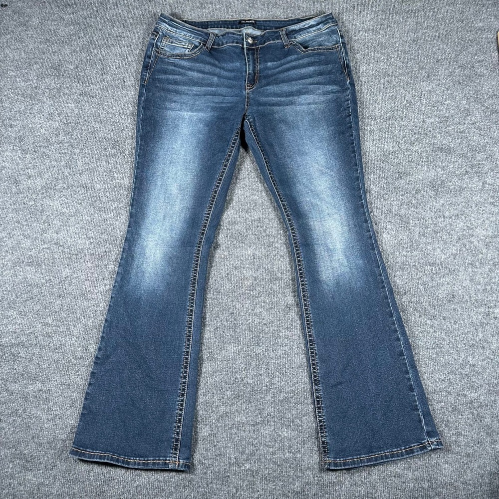 Flamingo Jeans Womens XXL Blue Viscose Bootcut Embroidered Fleur De Lis Sequin